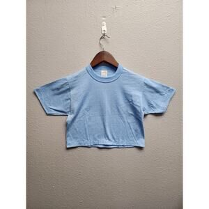 80s Vintage Sportswear Blue Cropped Tee XS 50/50 USA Retro Aesthetic Y2K
